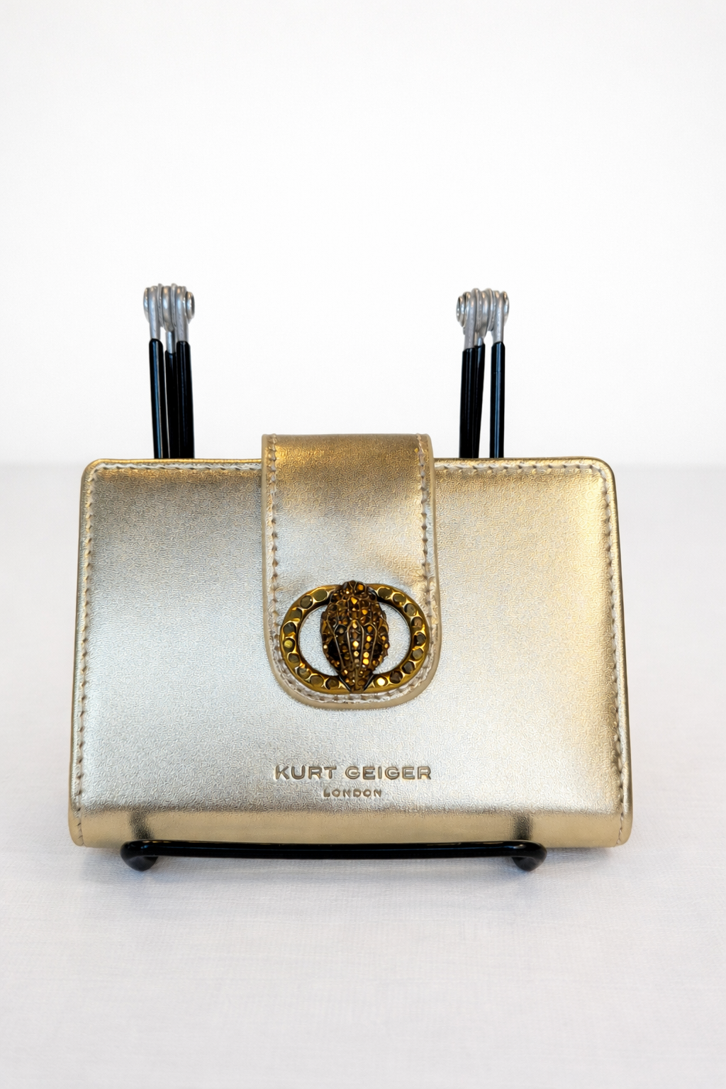 Wallet- Authentic Kurt Geiger Logo-Plaque Wallet in Gold